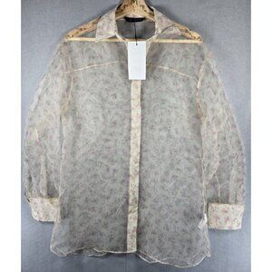 Zara XS Sheer Floral Organza Button-Up Blouse NWT Lightweight Dressy Top